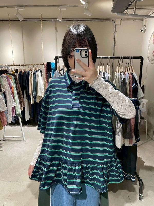 滿版條紋荷葉下擺polo衫 