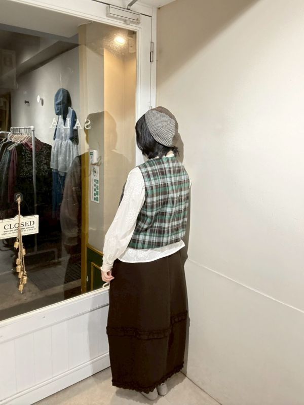 絨布厚磅滾邊繭型鬆緊腰長裙 