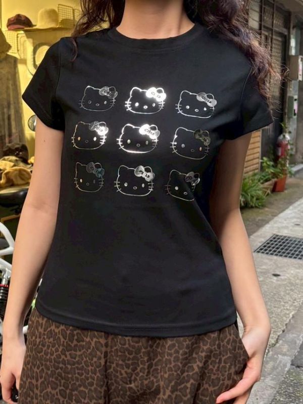 閃閃雷射Kitty 短版tee 