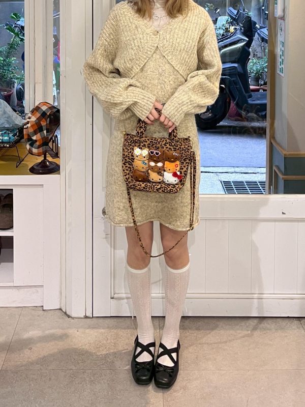 混線針織罩衫+吊帶洋裝兩件套 