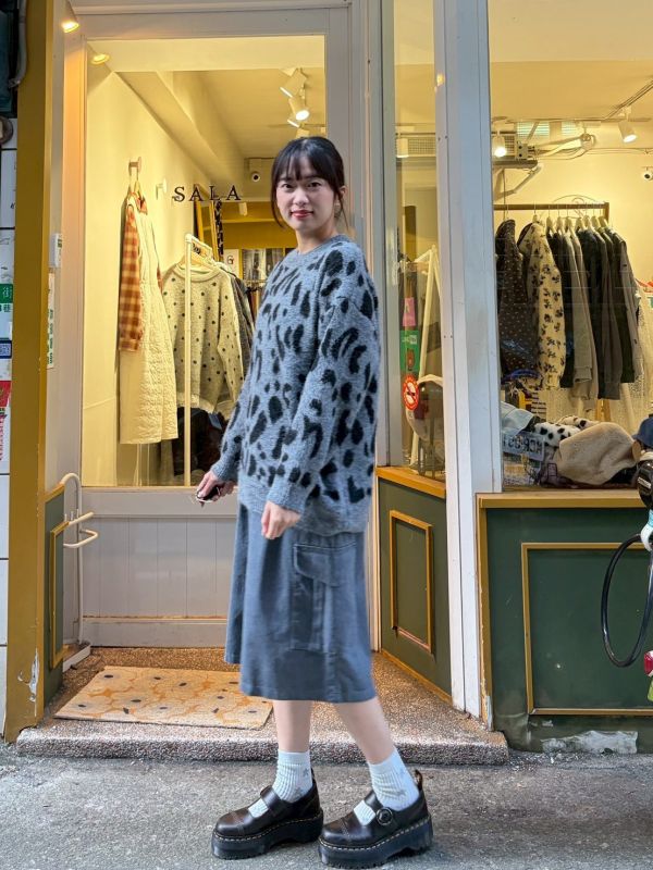 馬海毛豹紋圓領毛衣 