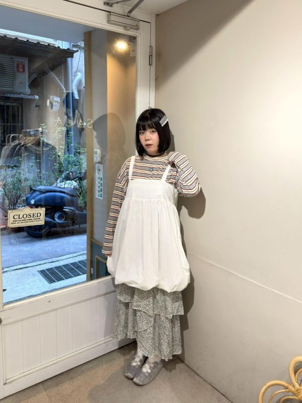 條紋撞色落肩寬鬆長袖上衣 