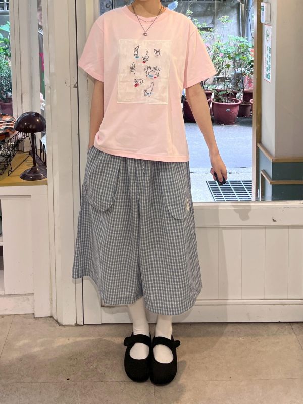 泡泡布立體口袋格紋八分褲 