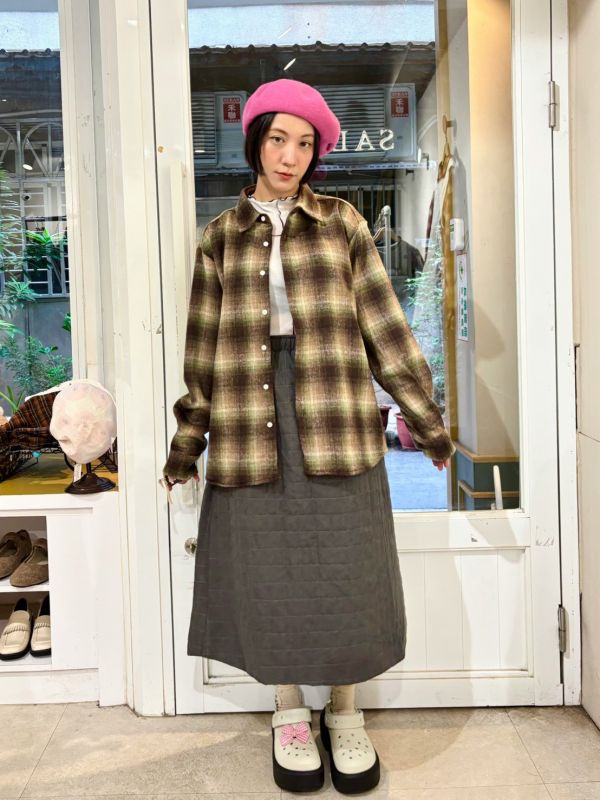 毛呢格紋襯衫上衣 