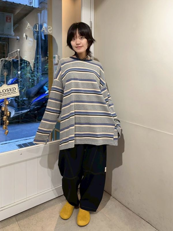 條紋oversize長袖T 