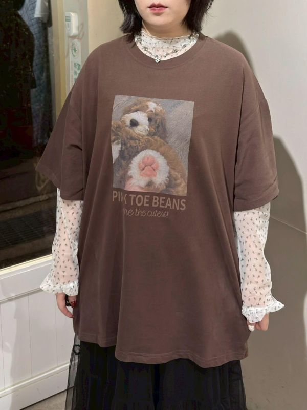 狗狗腳掌字母落肩tee 