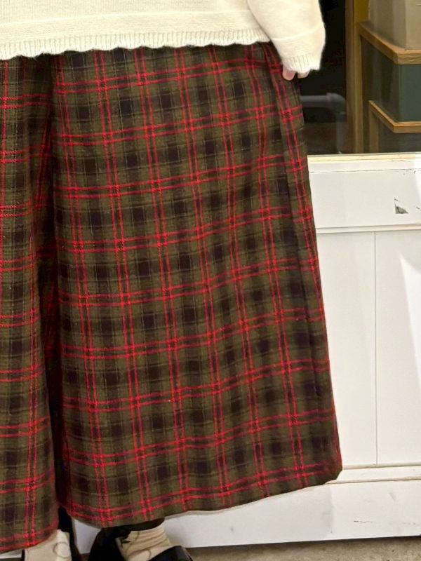 紅棕格紋九分寬褲裙 