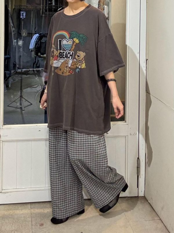 泡泡布格子繭型寬褲 