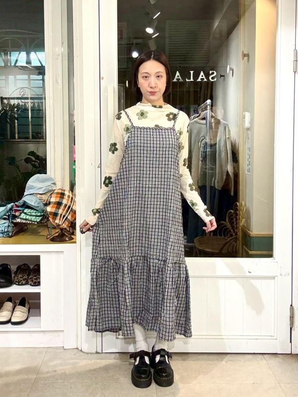 泡泡布格子吊帶背心裙 