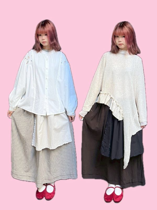 拼布蕾絲層次傘擺長裙 