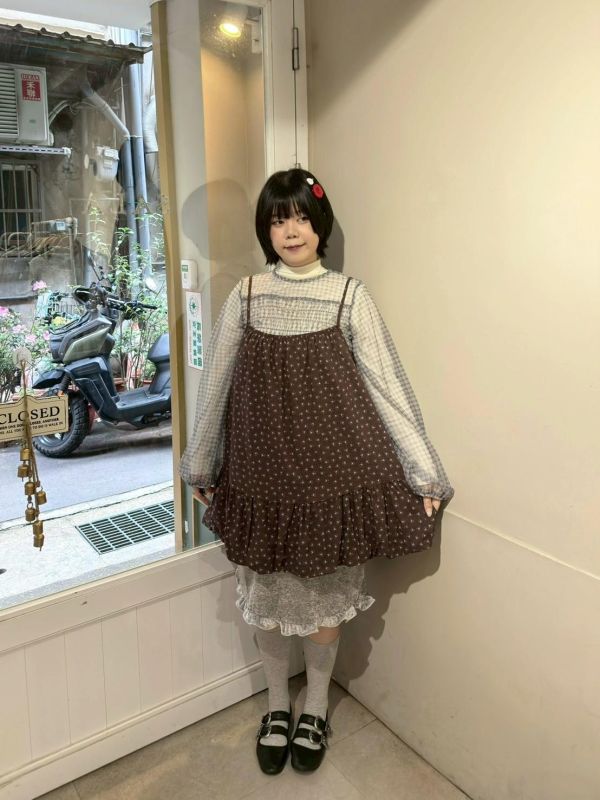 氣球下擺小花鬆緊吊帶背心 