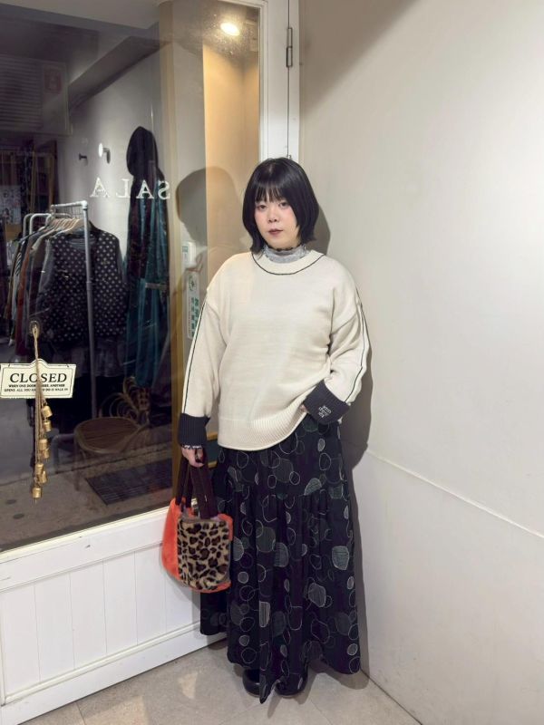 圓點線條抽繩傘狀長裙 