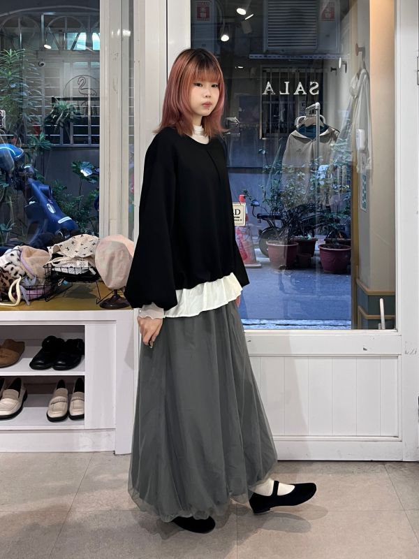 紗紗雙層氣球長裙 