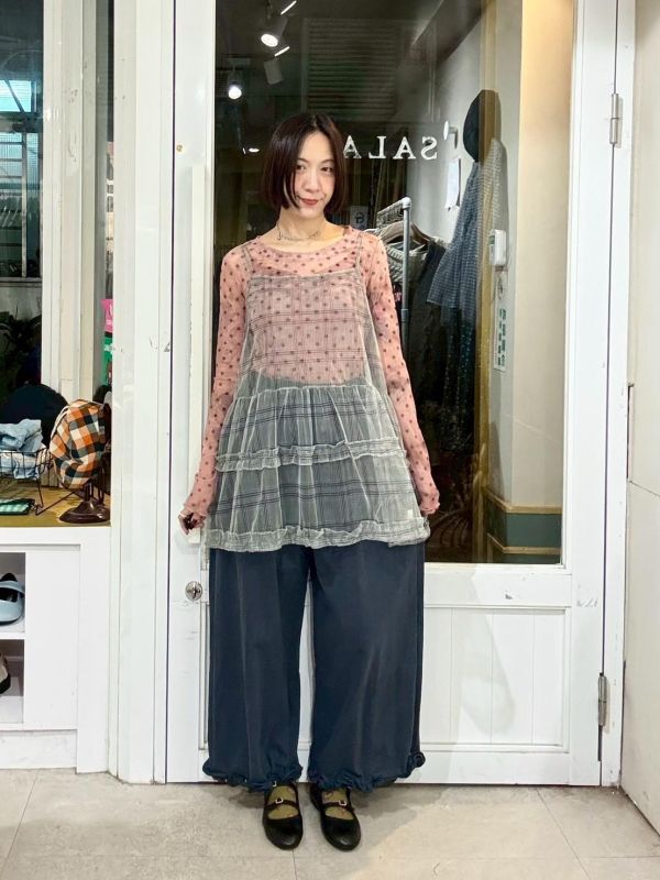 格紋紗蛋糕吊帶背心 