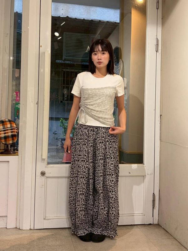 蕾絲拼接假兩件抽繩短袖上衣 