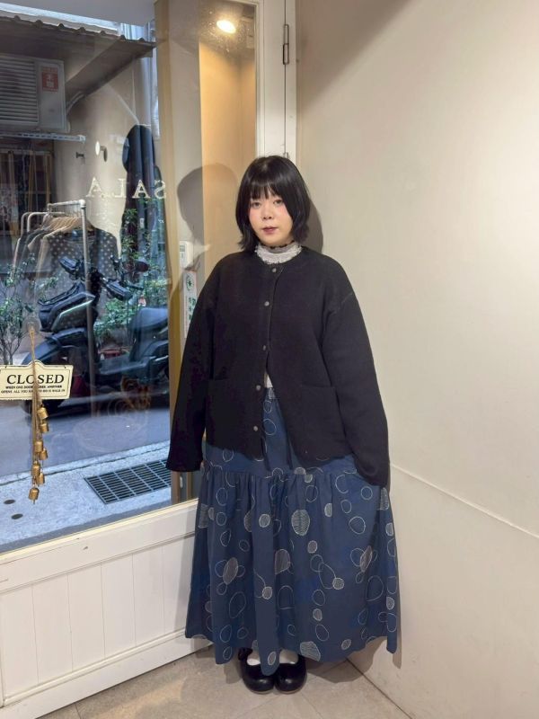 圓點線條抽繩傘狀長裙 