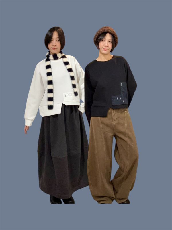 下擺裁切異材質拼接長袖上衣 