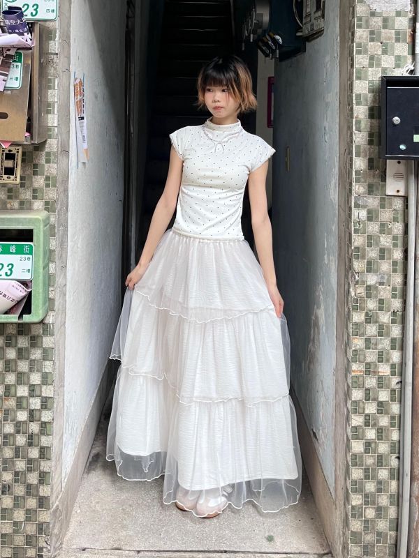 棉質柔軟明線滾邊紗裙 