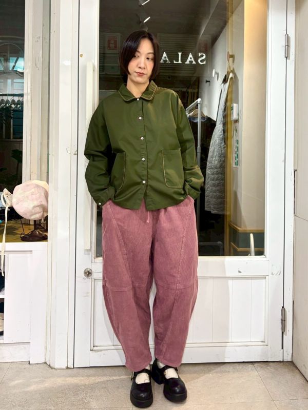 伸縮腰抽繩燈芯絨錐形褲 