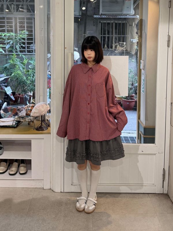 愛心格紋側口袋襯衫 