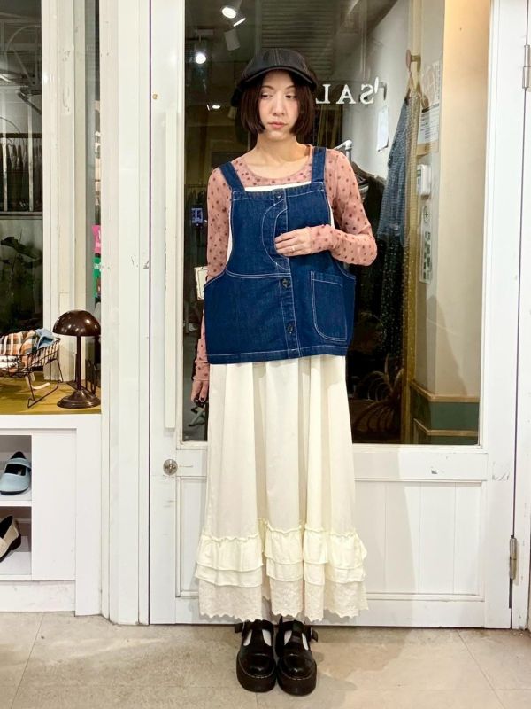 設計感白車線工裝牛仔背心 