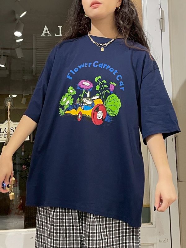 Flower Carrot Car 美式復古插畫寬鬆TEE 