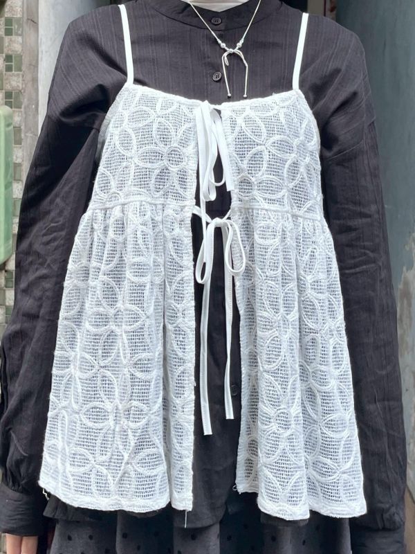 網格滿版花花綁帶可調節吊帶背心 