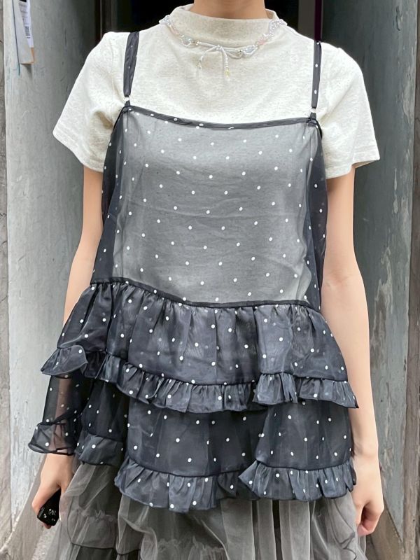 波點紗紗吊帶背心 