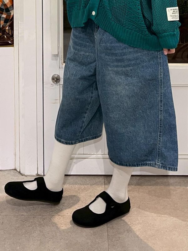 牛仔工裝七分褲 