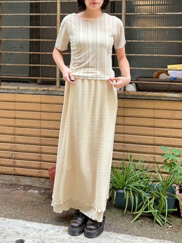 彈性細條紋微透膚上衣 