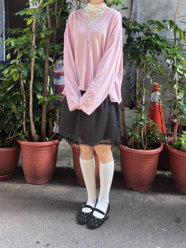 薄針織排扣開襟長袖罩衫 