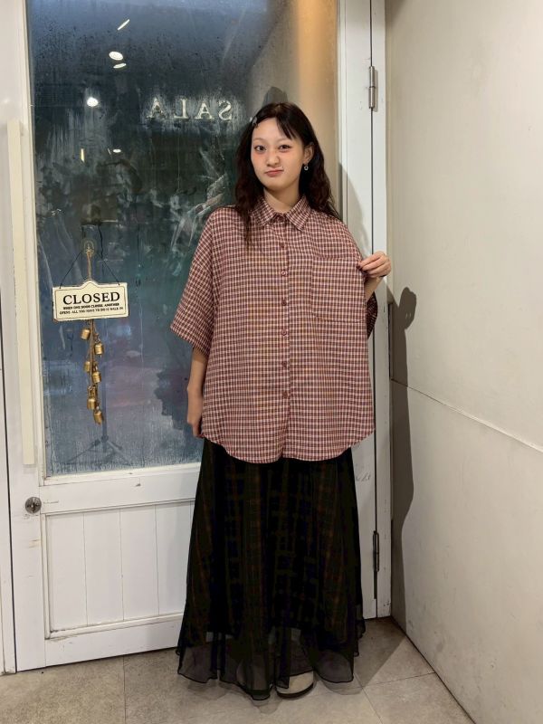 格紋雙層紗傘裙 