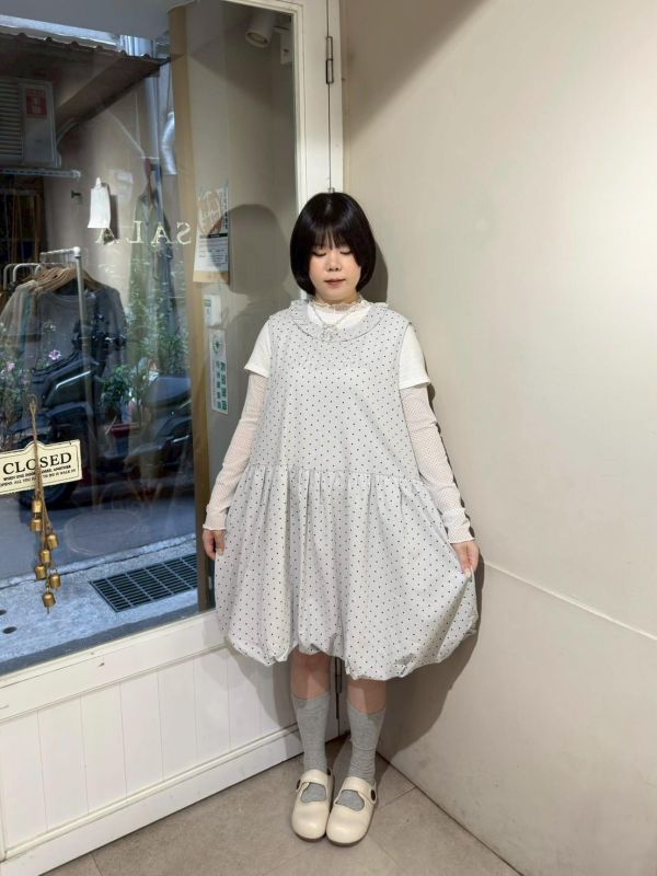 點點荷葉領花苞下擺背心裙 