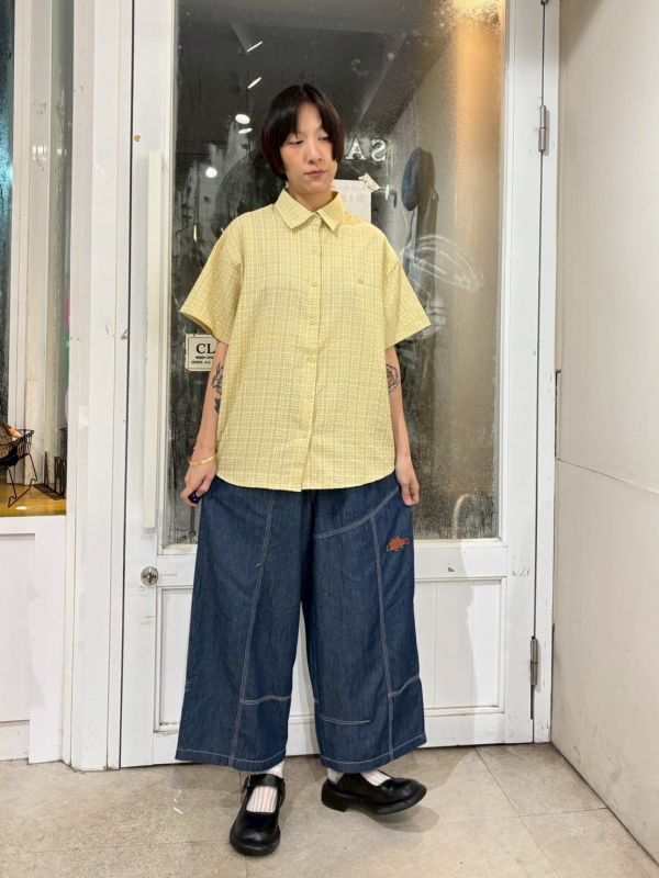 魚和貓咪刺繡牛仔九分寬褲 