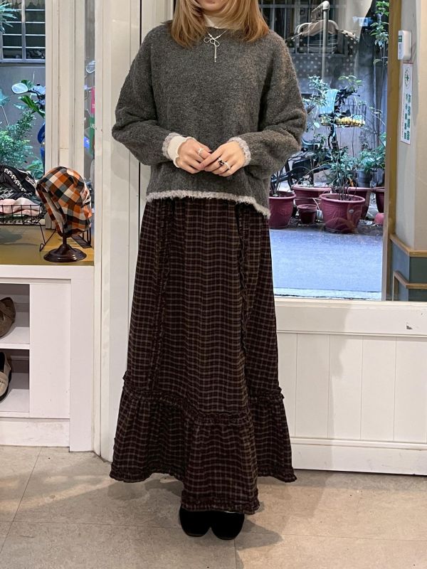 復古格紋擠花魚尾長裙 