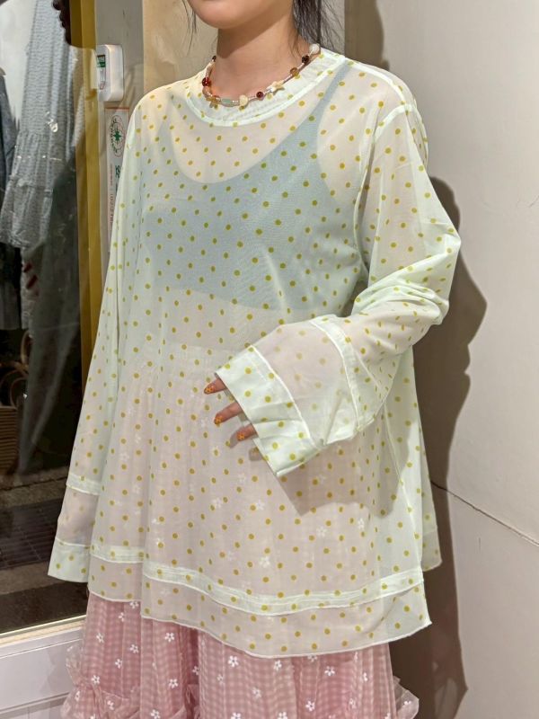 波點透膚上衣 
