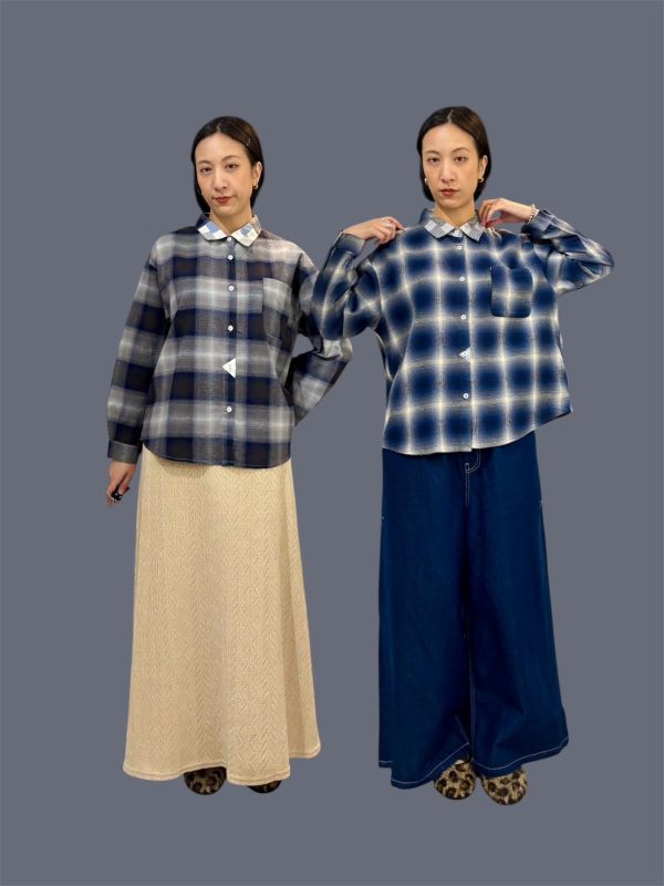 拼接領格紋襯衫 