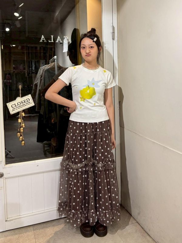 滿版小白花格子蛋糕紗裙 