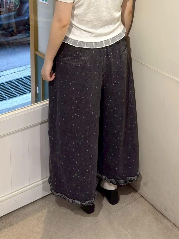 小星星荷葉滾邊鬆緊腰九分牛仔褲 