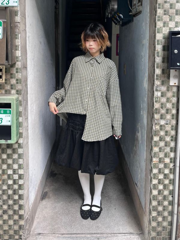 繽紛泡泡布格紋長袖襯衫 