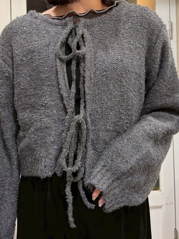 短版毛線綁帶針織外套 