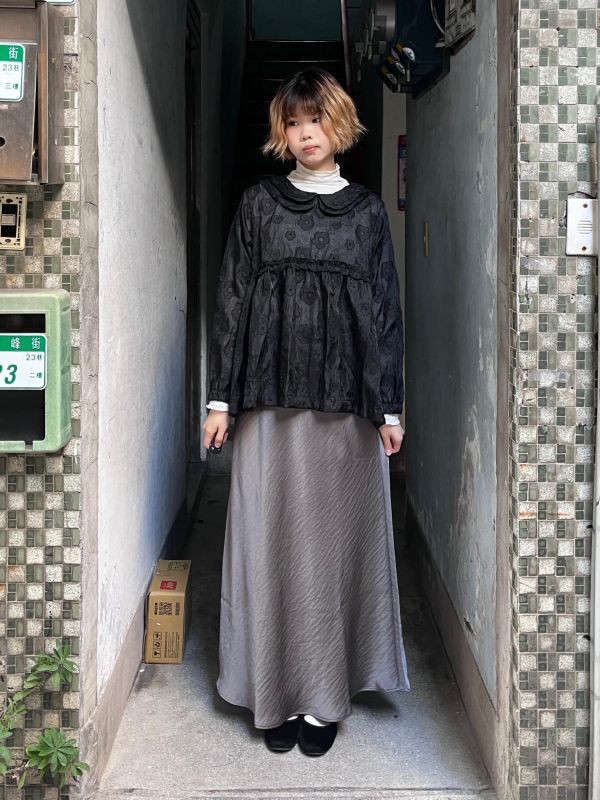 側綁帶光澤魚尾長裙 