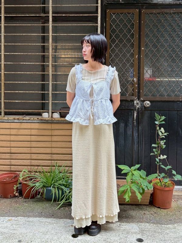 立體花花木耳邊綁帶背心 