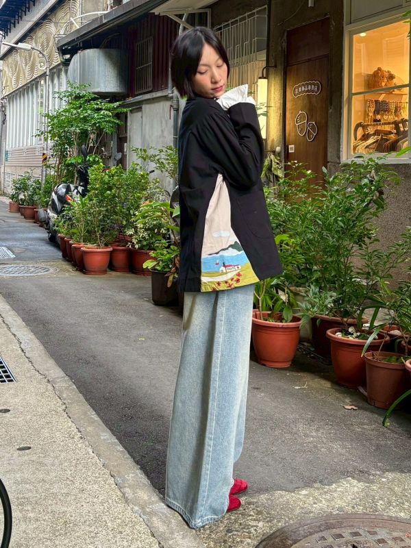 兩側風景刺繡西裝翻領外套 