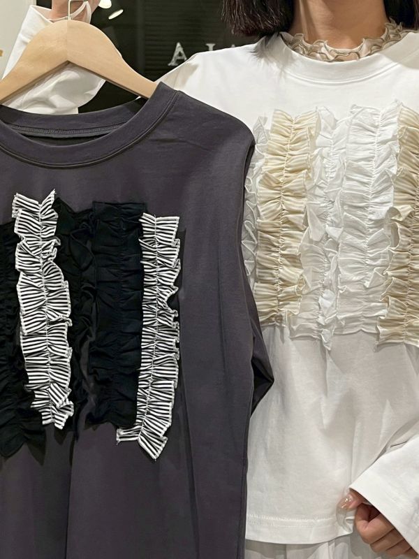 日系胸前荷葉摺邊上衣 