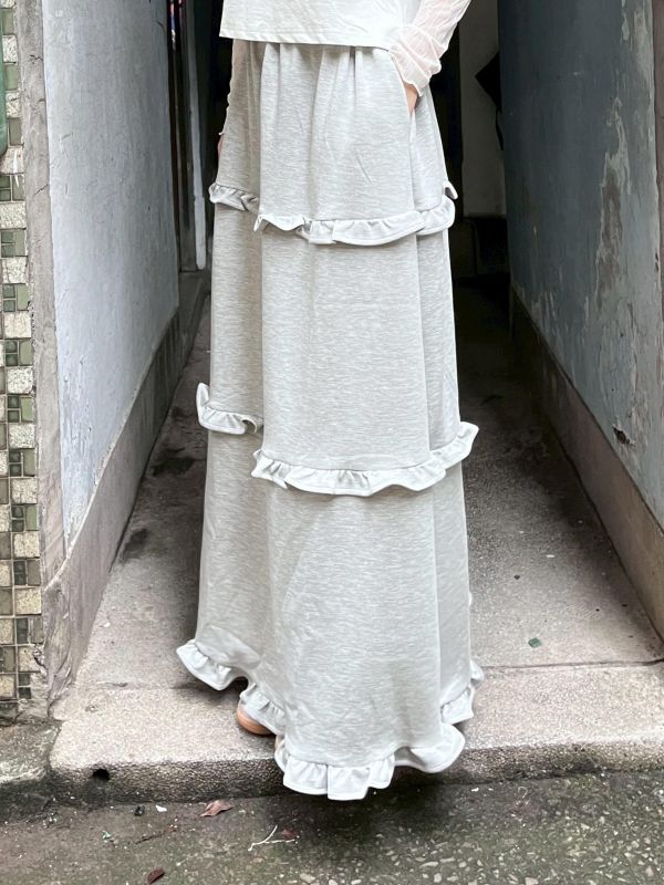 棉質滑面木耳花邊長裙 