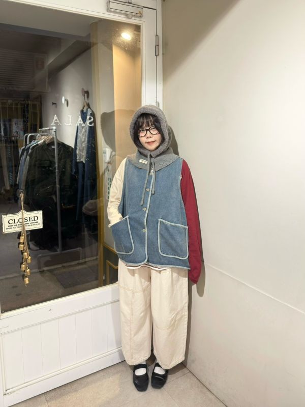 撞色邊大口袋寬鬆牛仔背心 