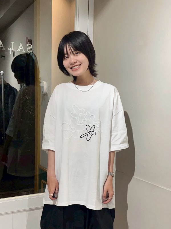 立體毛線5花朵oversize T 