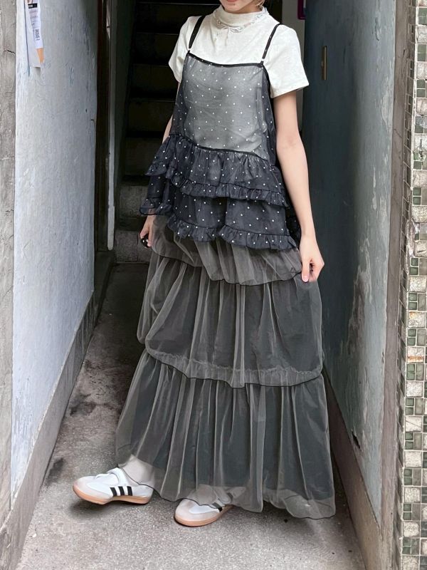 波點紗紗吊帶背心 