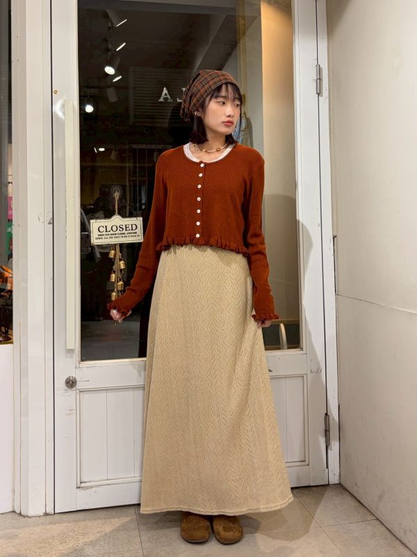 鏤空菱形紋鬆緊腰傘狀裙 